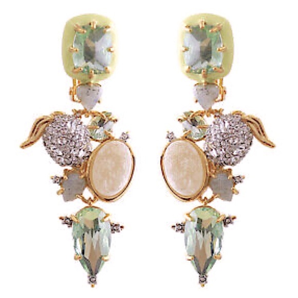 Alexis Bittar Jewelry - ALEXIS BITTAR • Clip On Enamel Inlaid Green Drop Crystal Encrusted Earrings